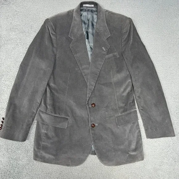 VTG Christopher Hayes Corduroy Blazer Men's Sz 42R Gray Sport Coat‎ Made Japan