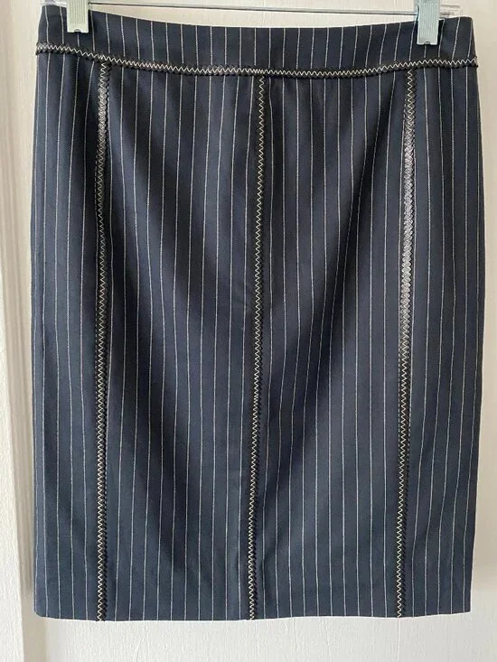 Christian Dior Pinstripe Skirt w/ Leather Detailing