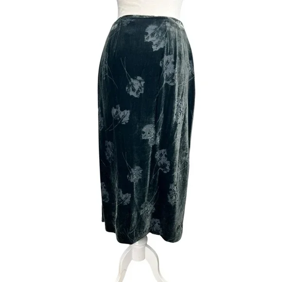 Y2K Velvet Burnout Midi Skirt Sheer 10 Whimsigoth Witchy Fairy Dark Sage Maxi