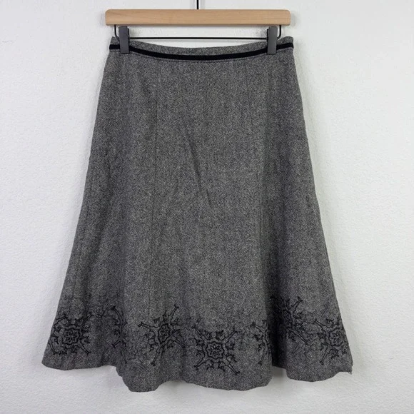 Eddie Bauer Skirt Womens 2 Gray Wool‎ Embroidered Snowflake Cottagecore Winter