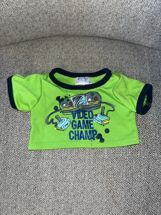 Build-A-Bear Video Game Champ T-Shirt Green Gamer Tee Plush Bear Clothing Outfit