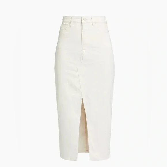 Good American Slit-Front Denim Midi-Skirt White/Ivory Size 10/30