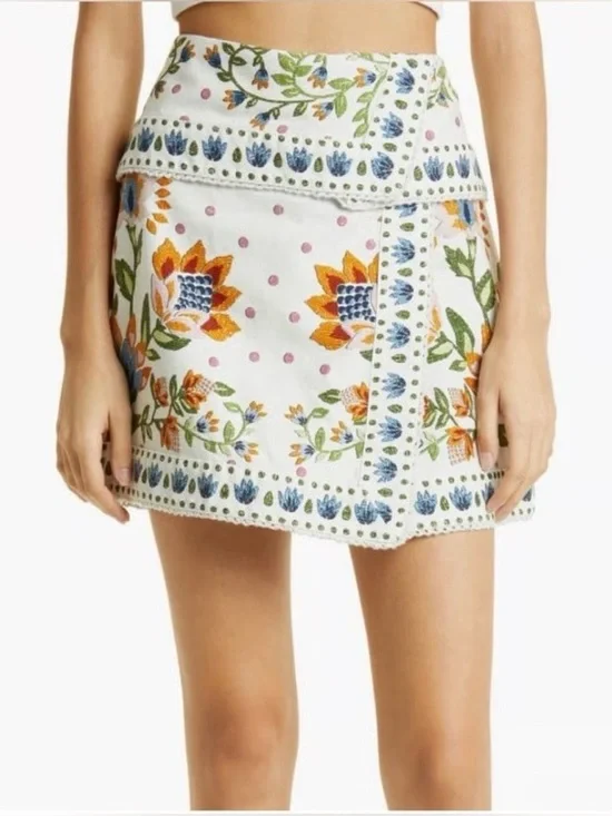Farm Rio Folk Floral-print Cotton Mini Skirt