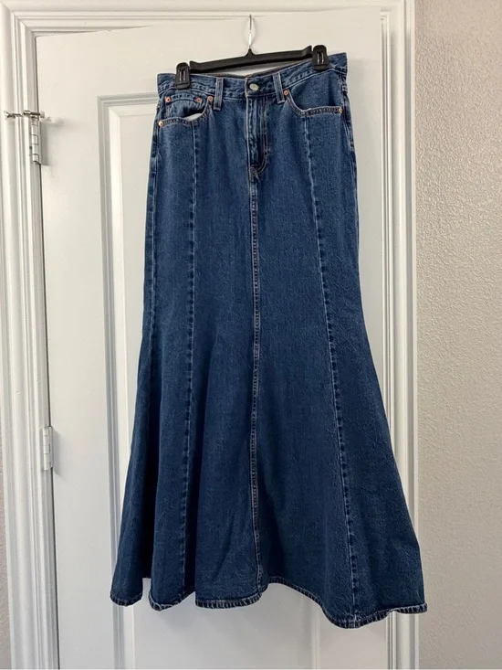 Levi's Blue Denim Mermaid Dark Wash Maxi Skirt