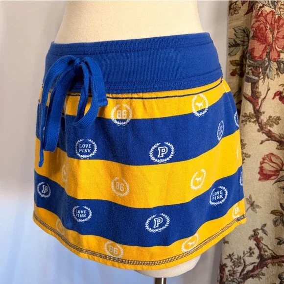Victoria's Secret PINK Blue and Yellow Striped Mini Skirt Skirt with logo detail
