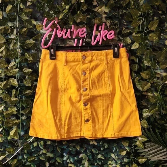 Celebrity Pink Button Down Golden Yellow Skirt