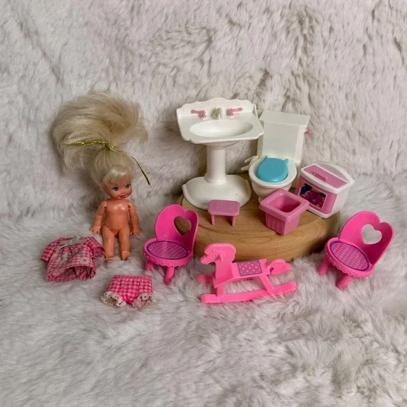 Vintage Mattel Barbie Kelly Doll Potty Train Set Pink Furniture Accessories Lot