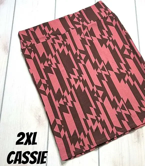 LuLaRoe Cassie Pencil Skirt in Pink and Brown Geometric Aztec Print Size 2XL