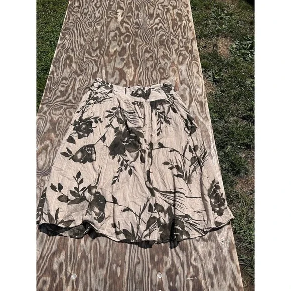 Grace‎ Elements Skirt Cotton Size 10 Floral Tan Brown Gold Floral Spring Zipper