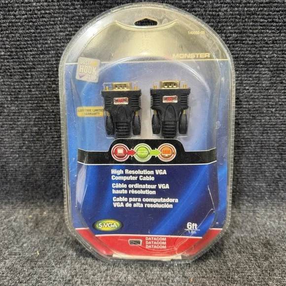 Monster Cable 140050-00‎ High Resolution 6ft VGA Computer Cable Datacom S-VGA