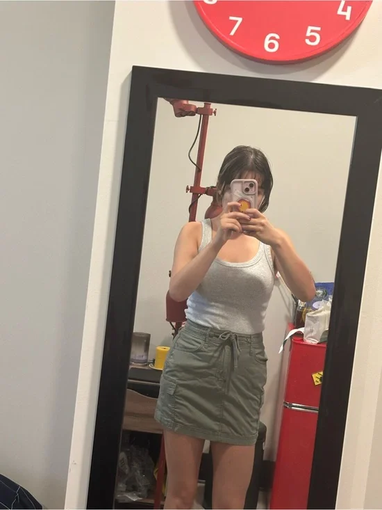 Hollister- Casual Olive Drawstring Utility Skirt with Pockets