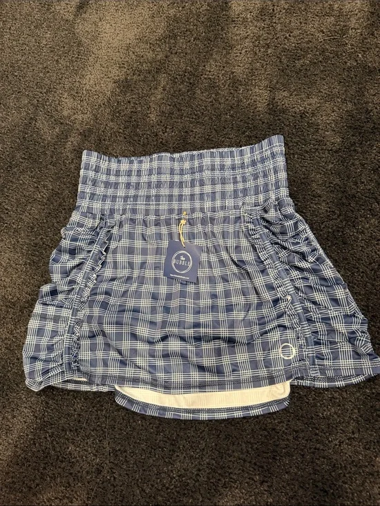 Bubble Lifestyle Prince Plaid Ruffle Mini Skort in Blue/white plaid