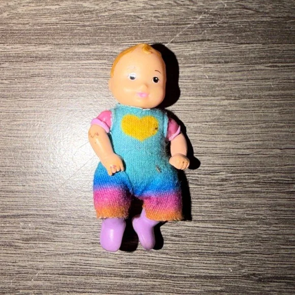 Vintage Mattel Loving Family Dollhouse Baby Rainbow Heart Jumpsuit Figure