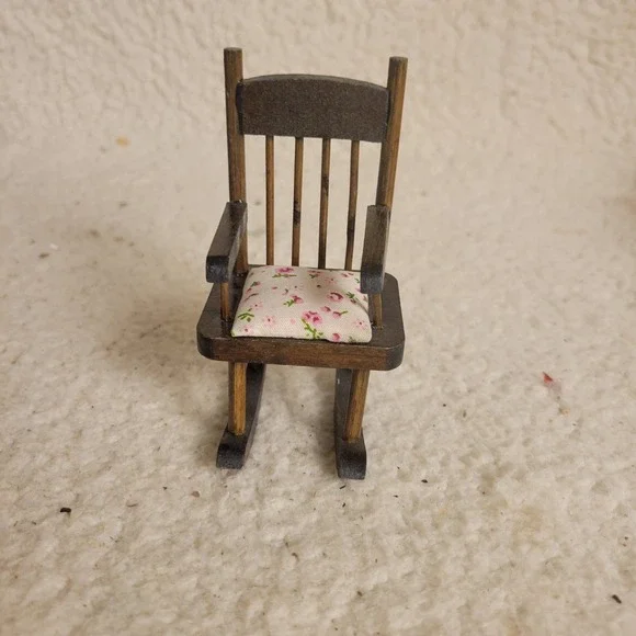 Vintage Doll Mini  5 in Upholstered Wooden Rocking Chair