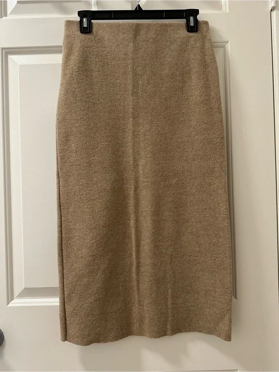Zara Midi Knit Skirt in Camel Brown