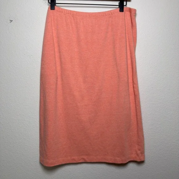 J. Peterman Women Cotton Midi Knit Skirt Medium Coral Pink Elastic Waist Pockets