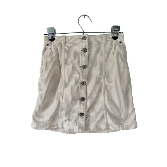 Abercrombie & Fitch Cream Corduroy Button Front Mini Skirt Extra Small