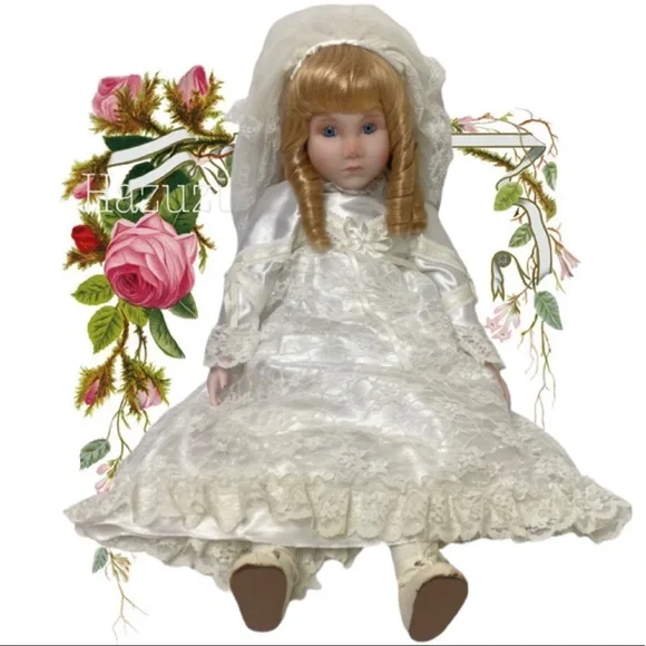 Vintage Doll Porcelain Lace Dress Ellie Bridal Wedding Collectible Vintage Toys