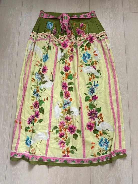 Rose & Olive Floral Tiered Maxi Skirt in Yellow, Green & Pink