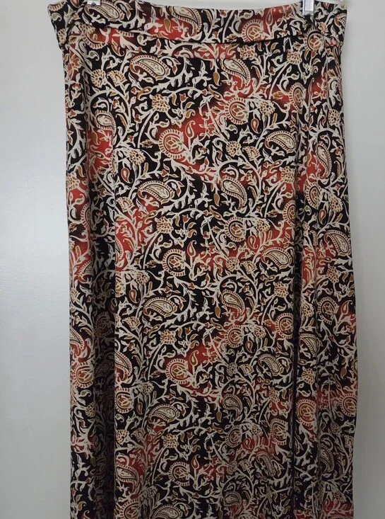Paisley Print Maxi Skirt in Black & Rust