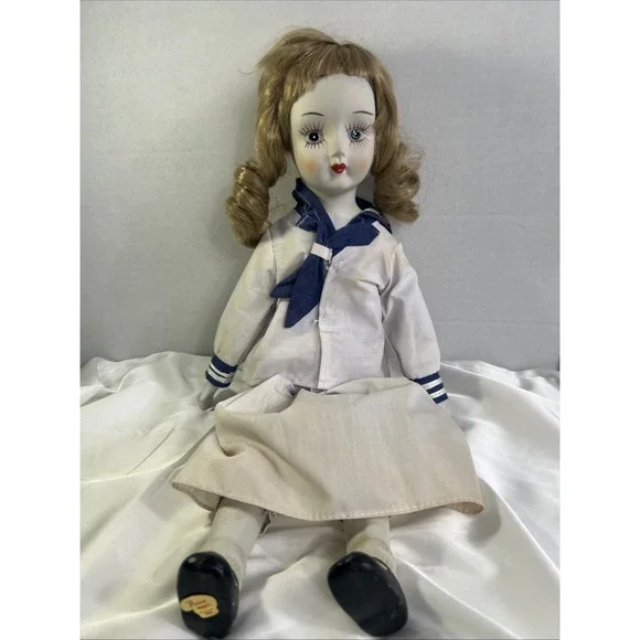 Price production Vintage Hand Painted Porcelain Doll With‎ Sailor Girl Taiwan