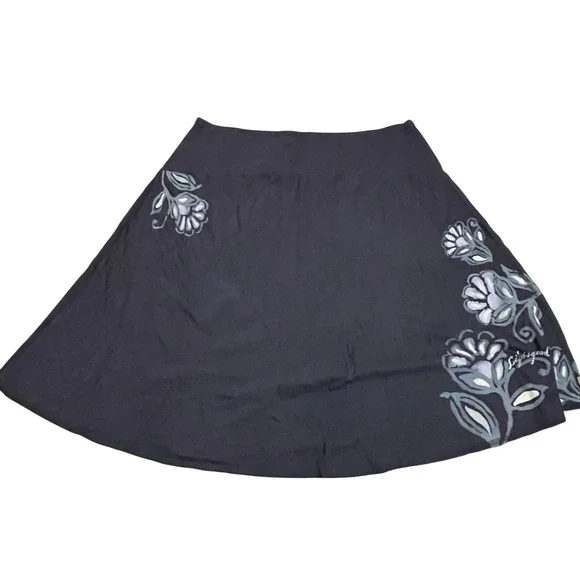 Life Is Good brown A-Line Skirt with Painted Floral Motifs