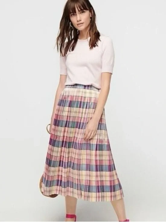 J. Crew Pleated Midi Skirt In Shimmering Plaid Women's‎ 4