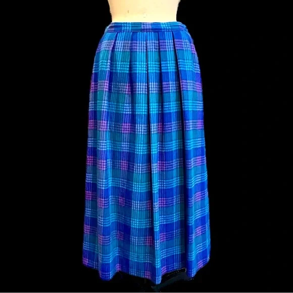 VINTAGE Pendleton‎ 70a 80s tartan plaid pleated wool midi skirt dark academia