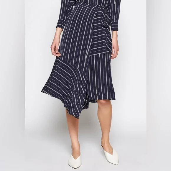 Joie navy blue and white stripped wrap around midi skirt