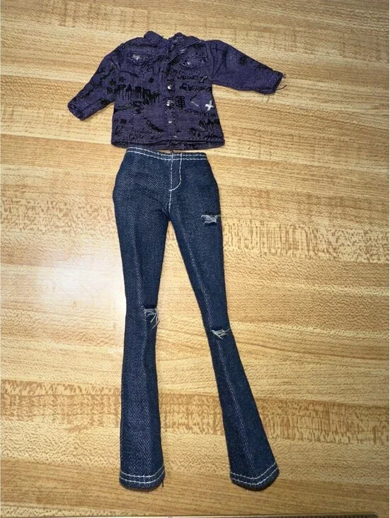 Barbie Doll Outfit Purple Jacket and Blue Jeans Set - Very Good Condition