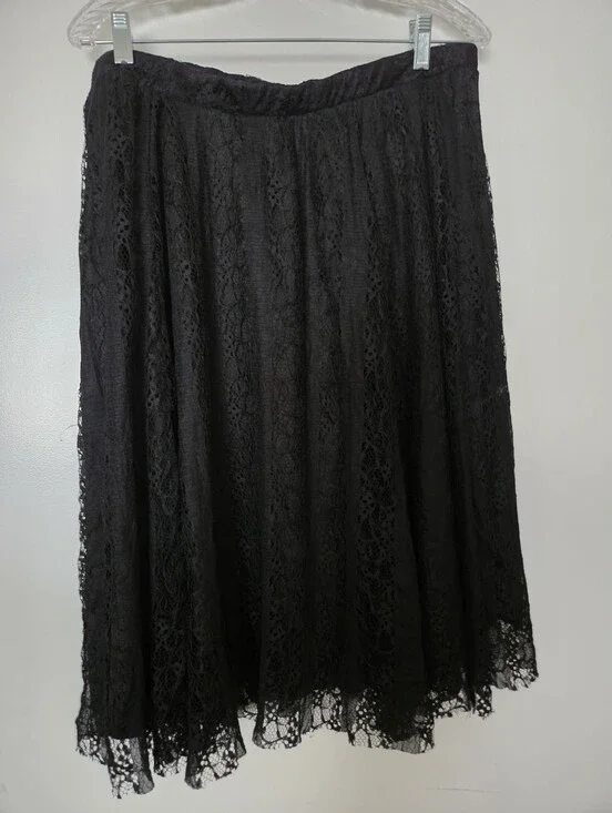 bobeau Black Lace A-Line Midi Skirt