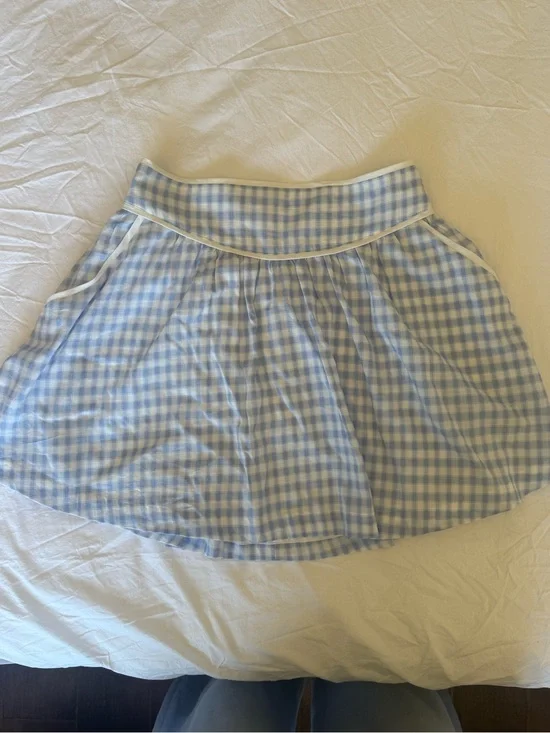 Reformation Light Blue Gingham Circle Skirt