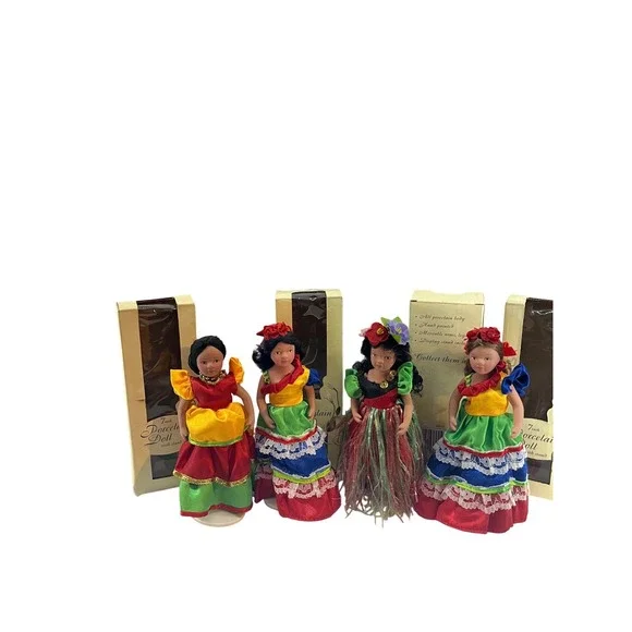Set of‎ 4 Porcelain Dolls Traditional Folk Costumes Collectible Display