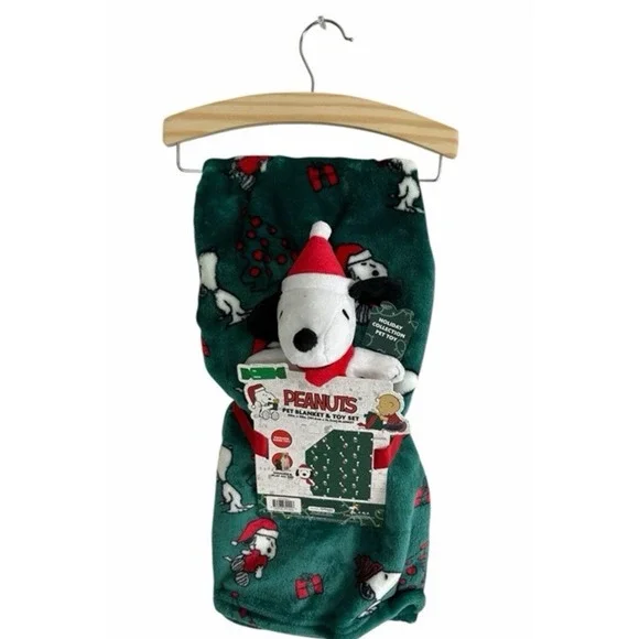 Peanuts‎ Snoopy Pet Blanket & Toy Set Holiday Green 40x30 NWT New Christmas