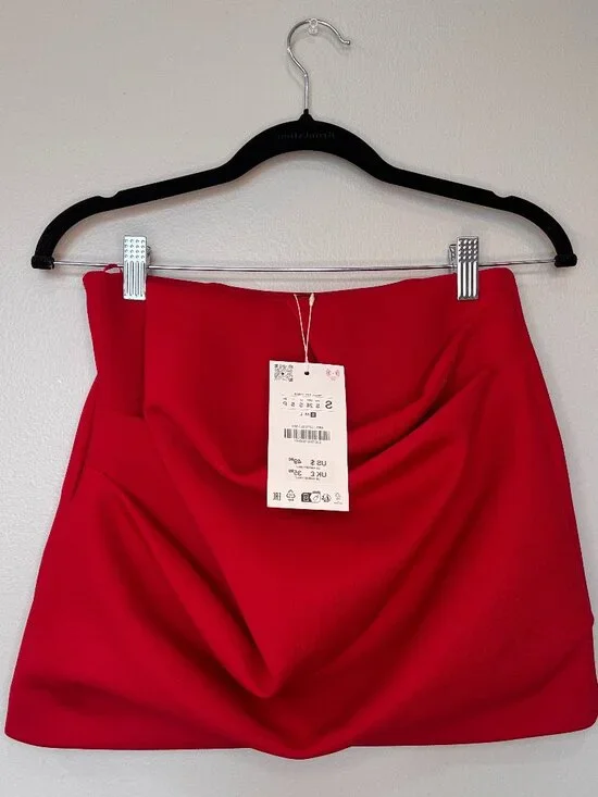 Zara Red Draped Mini Skirt