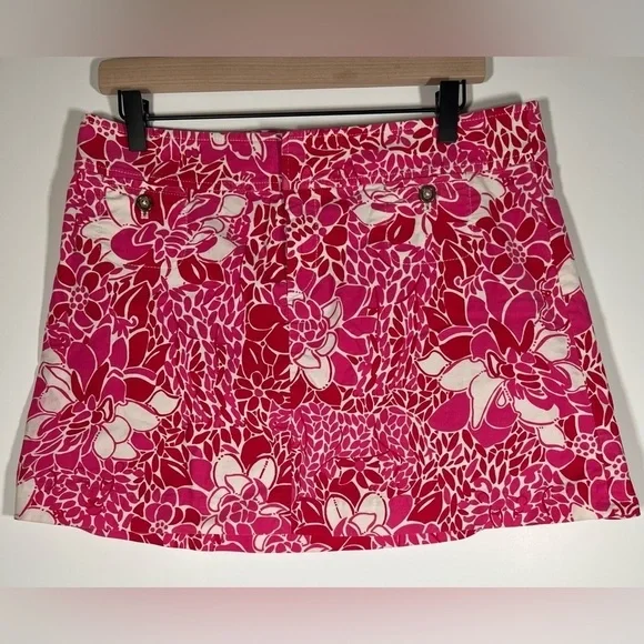 Vintage 90s Lilly Pulitzer pink white floral corduroy mini skirt sz 8 preppy