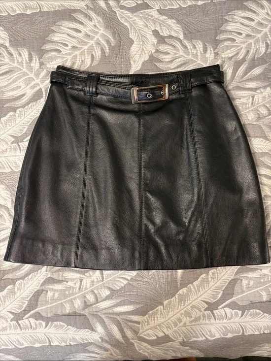 Wilson Black Leather Mini Skirt with Buckle Belt