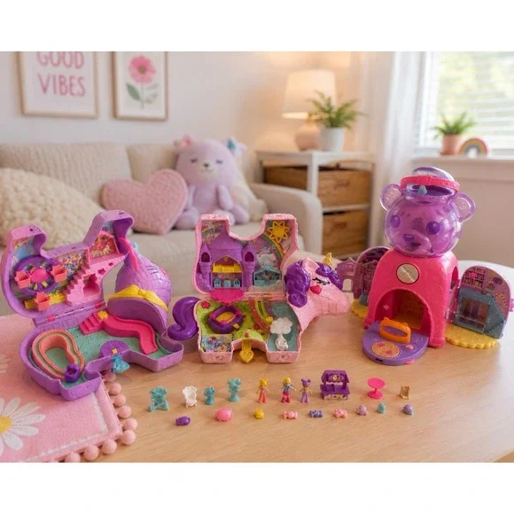 Polly Pocket Bundle‎ Lot 3 Compacts Dolls Accessories READ Description