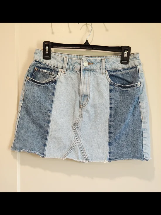 Garage Two Tone Colorblock Denim Patchwork Raw Hem Mini Skirt Size S