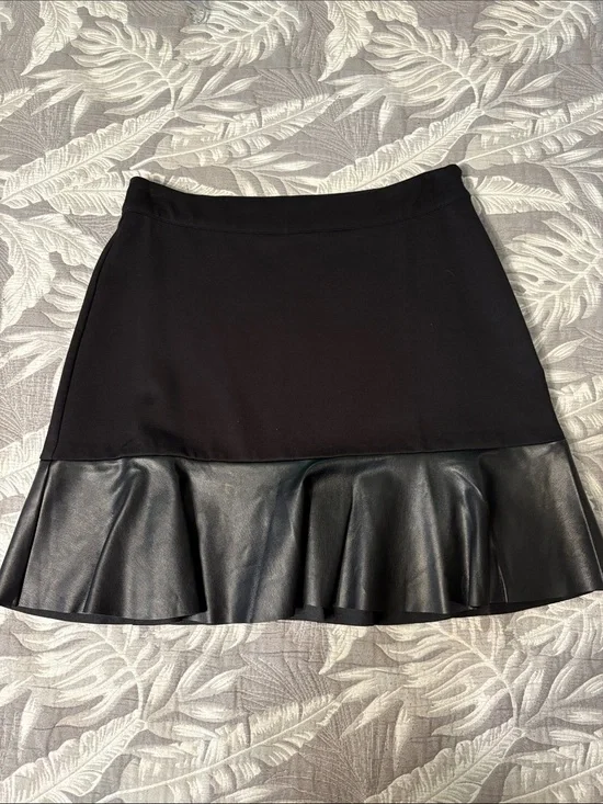 Michael Kors Black Mini Skirt with Faux-Leather Ruffle