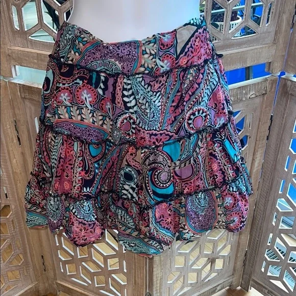 L.e.i Colorful Paisley Boho Ruffle Skirt