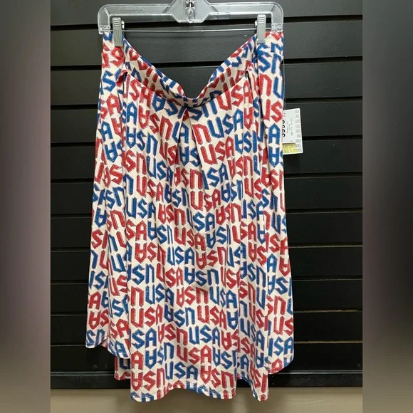 NWT LuLaRoe Madison Skater Skirt Red White Blue USA Print Size 3X