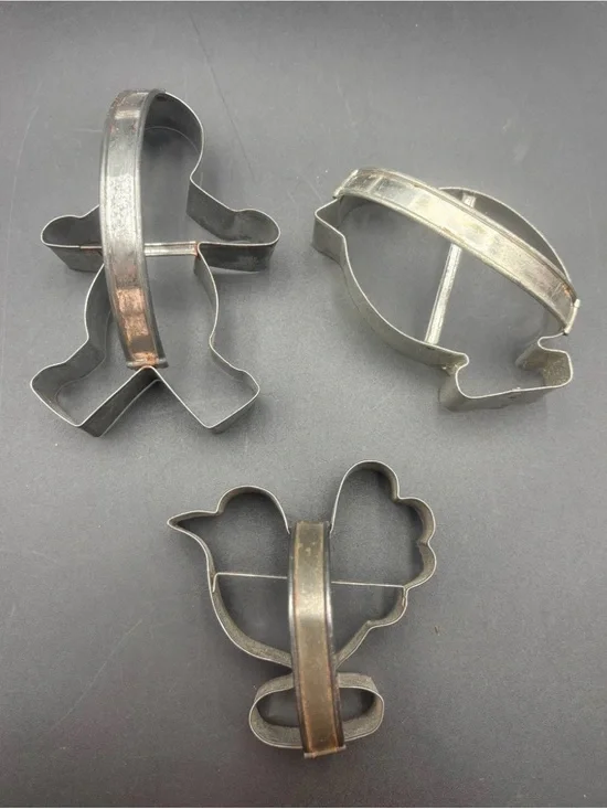 Set Of 3 Vintage Metal Cookie Cutters With Handles - Man, Chick, Chicken