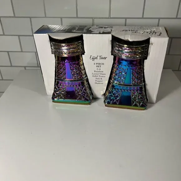 Eiffel Tower Salt & Pepper Shakers  Rainbow Luster Glass