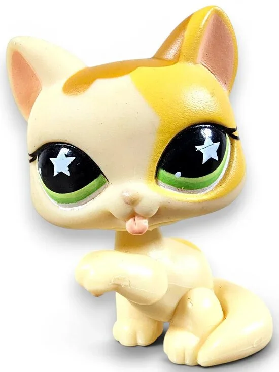 Hasbro Littlest Pet Shop #832 Kitten Cat Paw Up Yellow Green Star Eyes LPS