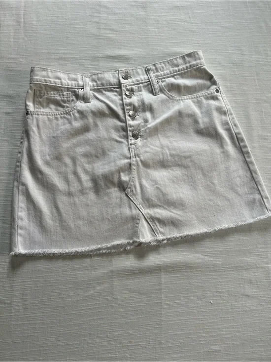 MADEWELL Button-Front White Denim Miniskirt | 30