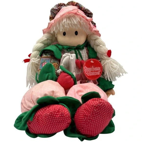 Vintage 1997 Strawberry Blossoms Rag Doll Joelson Industries Pink Floral Bunny