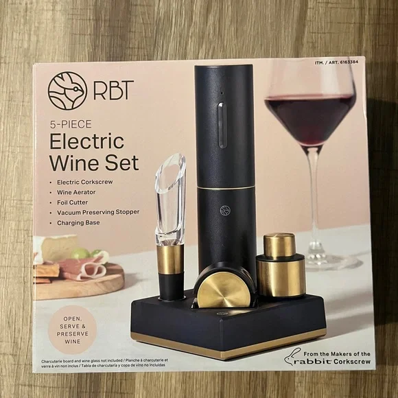 RBT Black and Gold 5-Piece Electric Wine Set