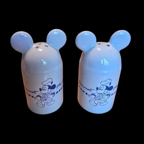 Disney Gourmet Mickey Mouse Salt & Pepper Shaker Set Ceramic Blue and White