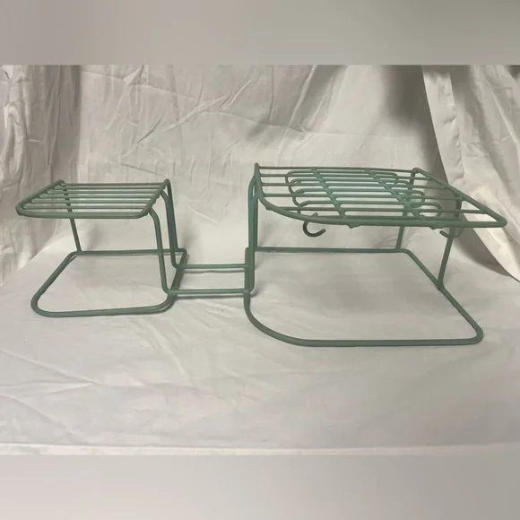 Vintage 1970s Teal Ruber Coated Wire Storage Dish Drying Rack Holds 10 Mugs
